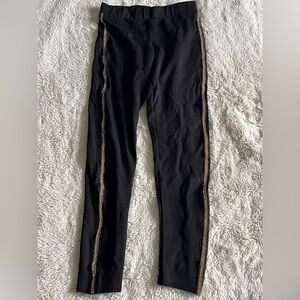 Zara Women's Black Leggings with Gold Side Stripes M